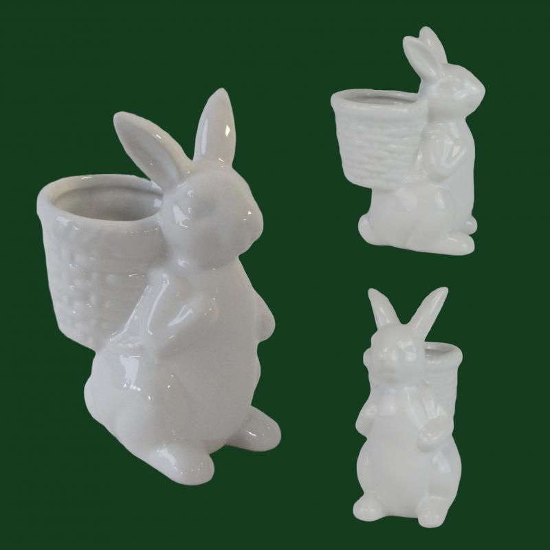 Ceramiczny zająca z koszykiem Wielkanocna dekoracja 14cm